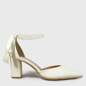 Azazie Bridal Pearl Strap Bow Heels
